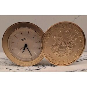 Seiko Quartz Twenty Dollar Coin Alarm Clock Vintage Collectible